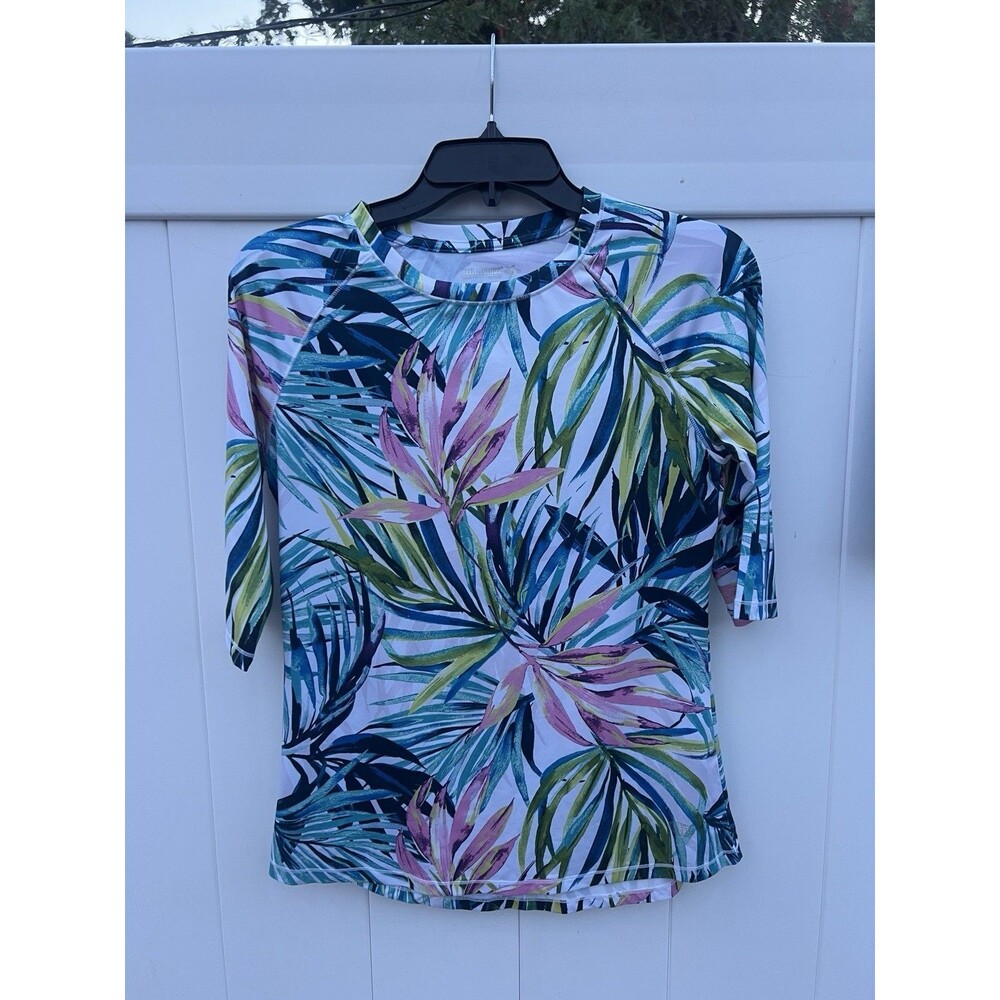 REEL LEGENDS Reel-Tec Womens Top Tropical Colorful Elbow Sleeve Sz XS